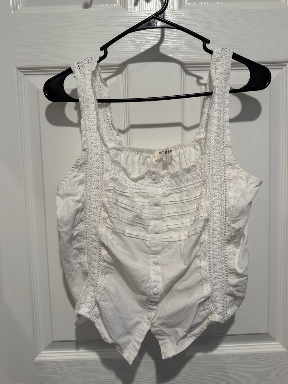 Umgee White Crochet-Trim Button Front Tank